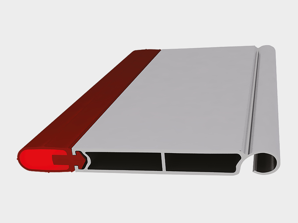 Концевой профиль состоит из алюминиевого экструдированного профиля серии ra120e с толщиной стенки 2,5 мм и нижнего уплотнителя серии up4.